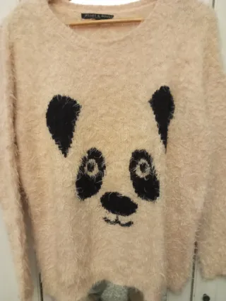 Jersey de punto peludo con cara de panda