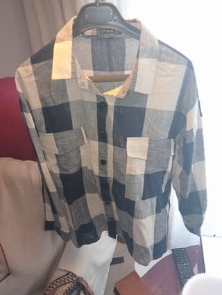 Camisa BYE DIE cuadros beige y azul