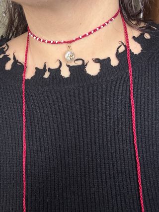Collana choker uncinetto con charm cuore