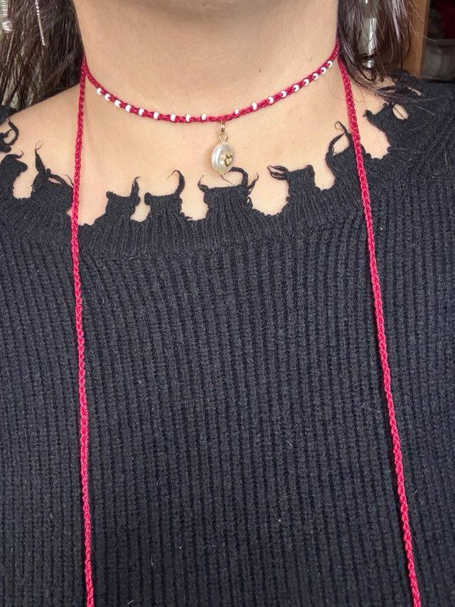 Collana choker uncinetto con charm cuore