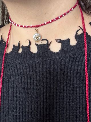 Collana choker uncinetto con charm cuore