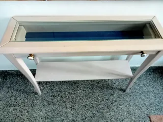Mesa recibidor madera y cristal beige