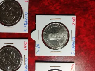 Lote 7 monedas conmemorativas Suiza 5 francos SC