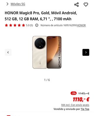 Honor Magic 8 Pro precintado + cargador 100W