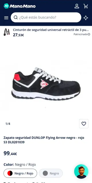 Zapatos de seguridad Dunlop negro/rojo talla 40