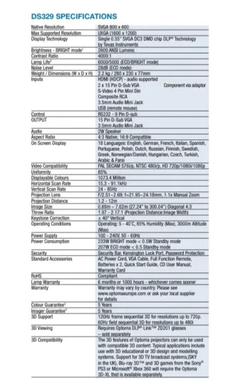 Proyector Optoma DS329 Negro