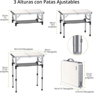 Mesa Camping Aluminio Plegable 60x40cm
