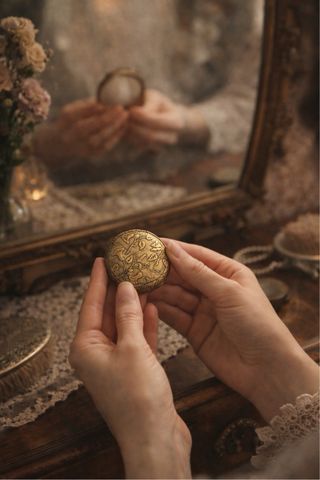 Antico porta cipria da viaggio Liberty floreale