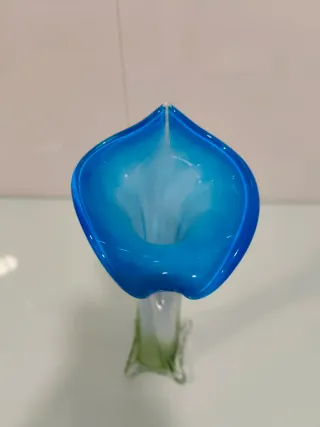 Jarrón Murano Cristal Azul Verde y blanco