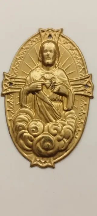 Antica targa ottone Sacro Cuore