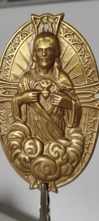 Antica targa ottone Sacro Cuore
