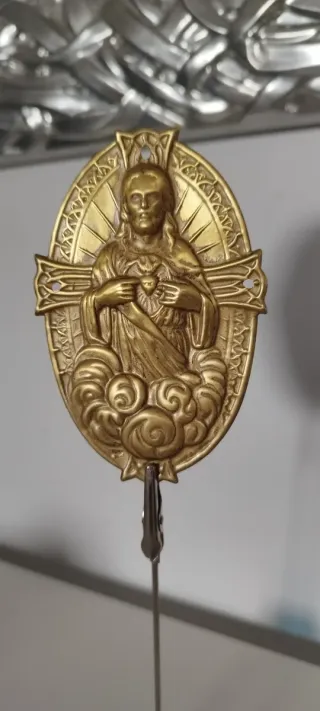 Antica targa ottone Sacro Cuore