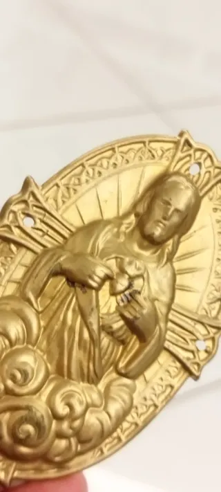Antica targa ottone Sacro Cuore