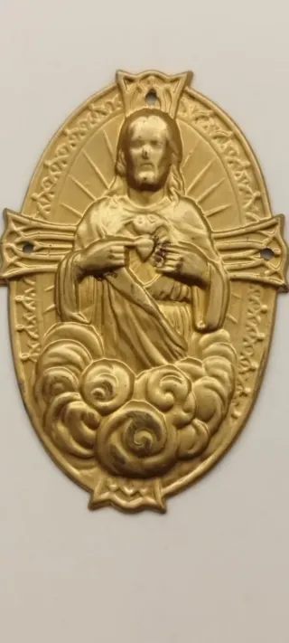Antica targa ottone Sacro Cuore