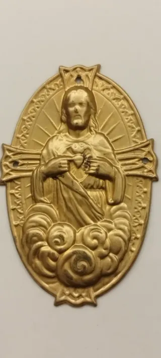 Antica targa ottone Sacro Cuore