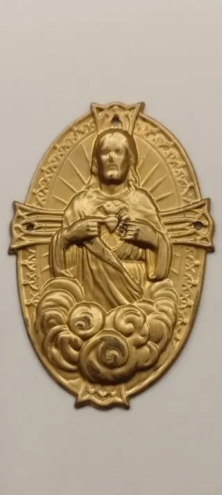 Antica targa ottone Sacro Cuore