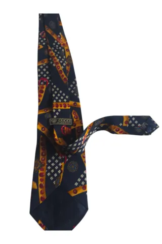 Cravatta Gucci in Seta Blu e Oro