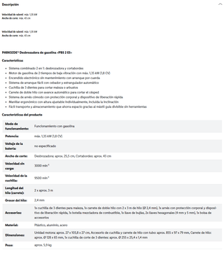 Desbrozadora Gasolina Parkside 2T Nueva