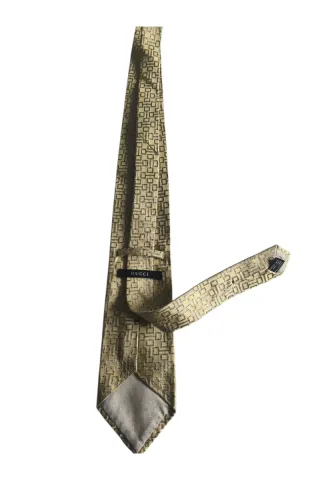 Cravatta Gucci Uomo Oro Marrone Fantasia Geometric