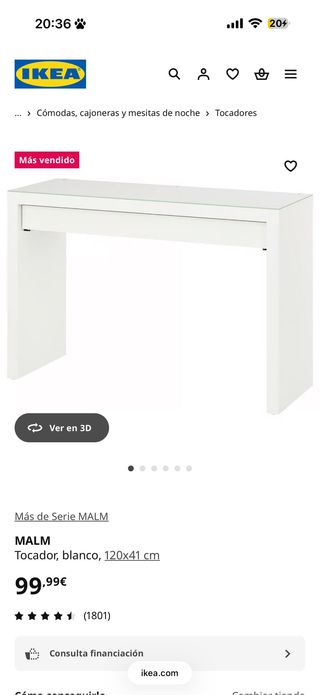 Tocador MALM blanco IKEA 120x41 cm
