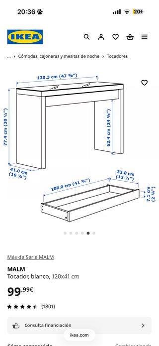Tocador MALM blanco IKEA 120x41 cm