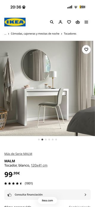 Tocador MALM blanco IKEA 120x41 cm