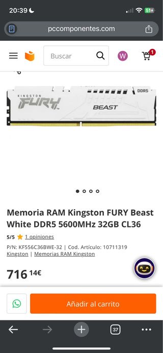 Memoria RAM Kingston FURY Beast DDR5 32GB