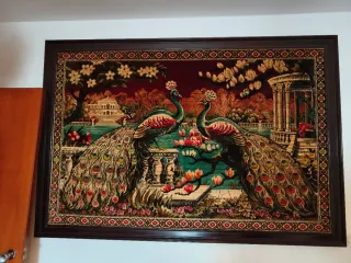 Cuadro Tapiz Pavos Reales Marco Madera