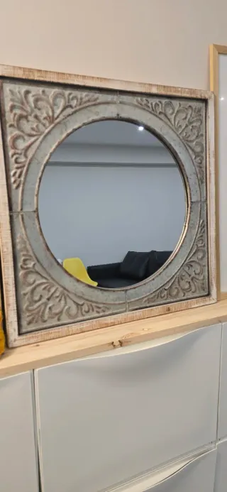 Espejo Cuadrado Metal y Madera