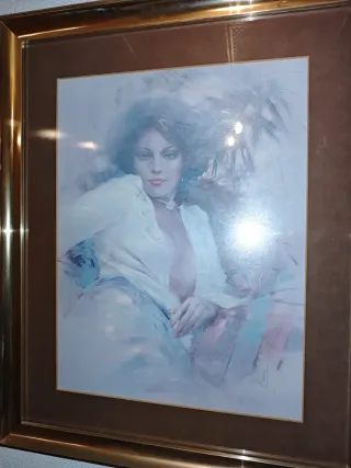 Cuadro Pintura Mujer Marco Dorado