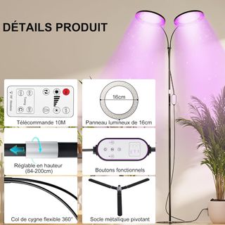 Lámpara LED plantas 2 cabezales espectro completo