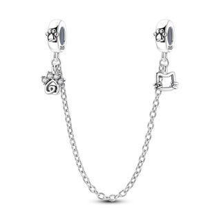 Cadena Seguridad Huella Gato Pulsera Pandora Plata