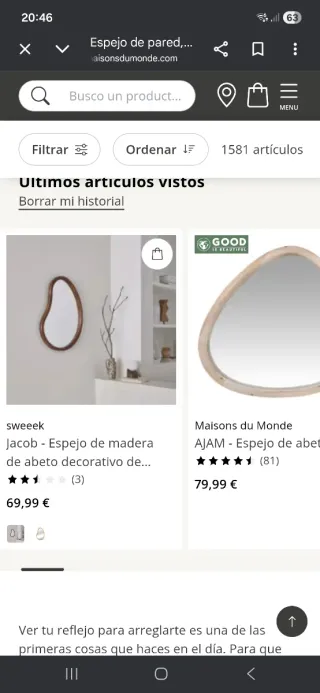 Espejo Madera Abeto Maison du Monde Nuevo