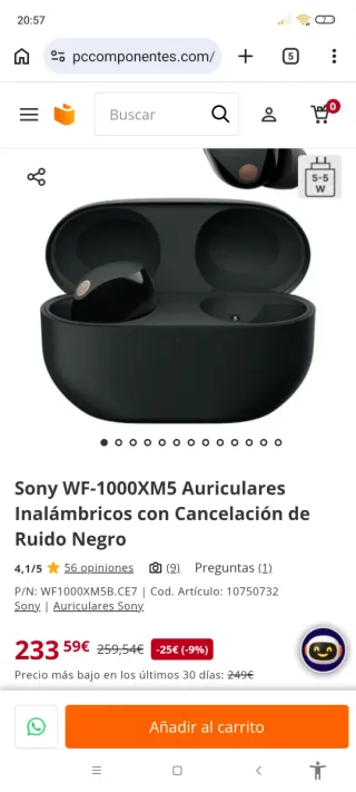 Auriculares Sony WF-1000XM5 registrados en Sony