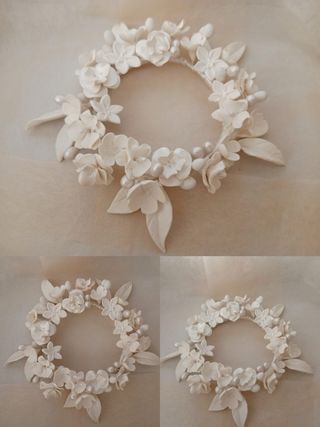 Tocado Novia Flores Porcelana Blanco Mate y Perla