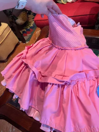 Traje Flamenca Niña Rosa Lunares 2-3 Años