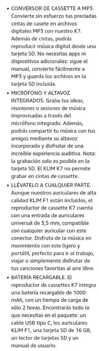 KLIM K7 Reproductor Cassette Portátil