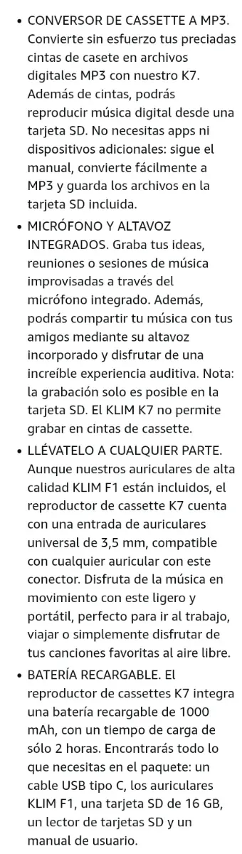 KLIM K7 Reproductor Cassette Portátil