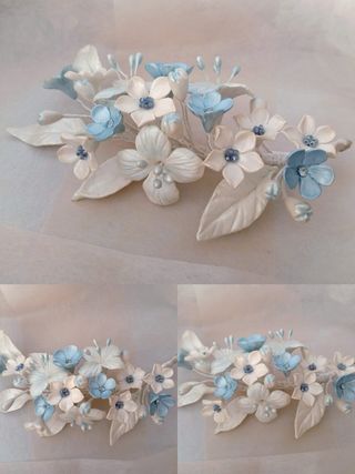 Tocado Flores Porcelana Azul y Blanco