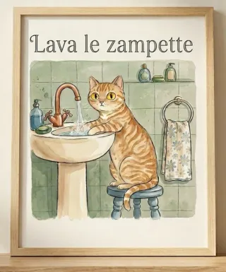 Poster Gatto Lava le zampette