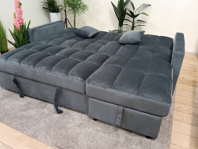 Sofá Cama Chaiselong Gris Terciopelo