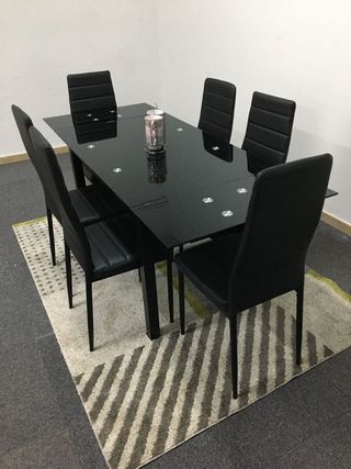 Mesa extensible cristal + 6 sillas