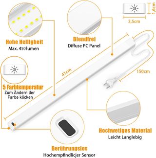 Lámpara LED 41cm con sensor de movimiento
