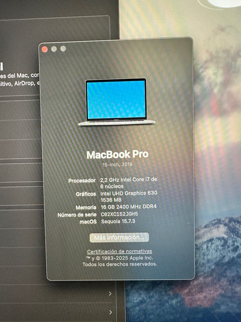MacBook Pro A1990 15 Plata/Gris Espacial afbeelding 2