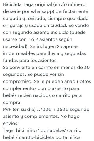 Bicicleta TAGA para gemelos o dos niños.