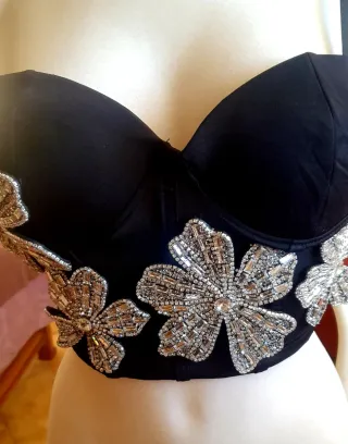 Bustier Luxury Fiori Swarovski Nero