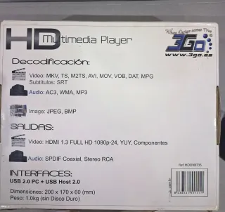 Reproductor Multimedia HD 3Go y Grabador
