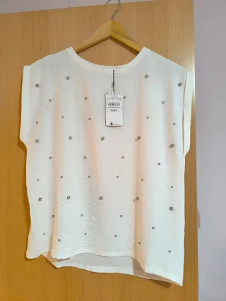 Camiseta Sfera blanca con pedrería Talla S