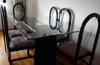 Mesa Comedor Cristal y Madera Negra