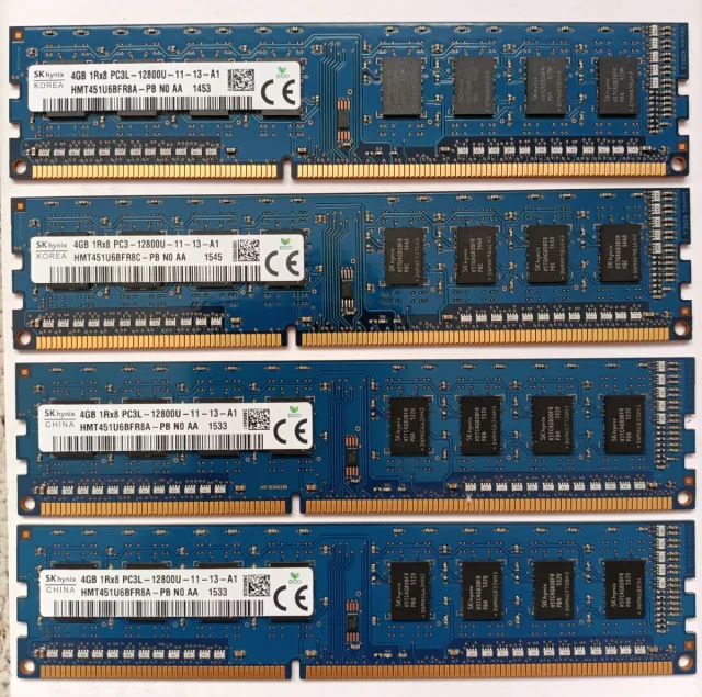 16Gb.4x SK hynix 4GB DDR3 PC3L-12800U Memorias RAM